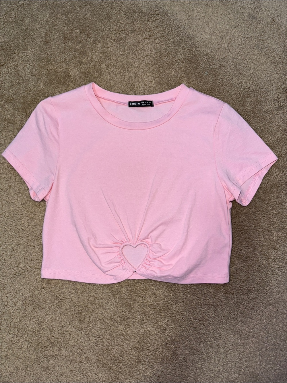 SHEIN Light Pink Heart Cutout Cropped Tee